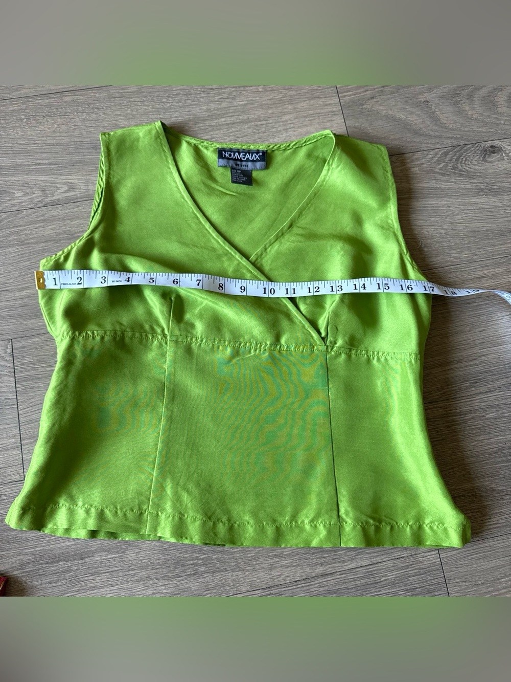 Nouveaux 100% Silk Sleeveless V-Neck Top in Lime Green